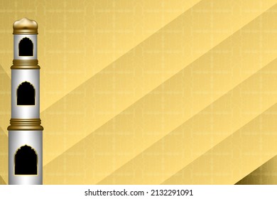 Golden Islamic background with arabsque pattern and 3d mosque	