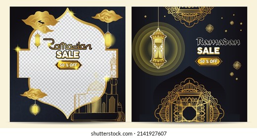 Golden Islamic background is suitable for the moment of Ramadan Sale Premium Vector