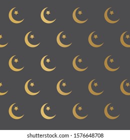 golden islamic crescent and star pattern- vector illustration