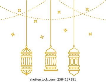 Golden Islamic Decoration Elegant Ramadan Lanterns and Stars.