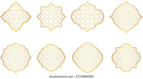 Un diseño de marco islámico dorado con patrones elegantes y un lujoso aspecto tradicional.
