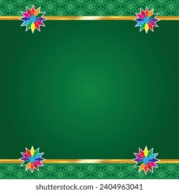 Golden islamic frame with lantern ramadan kareem arabic border flyer poster