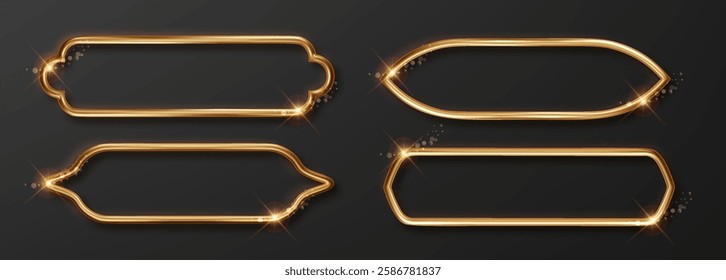 Golden islamic frame vector relistic design. Ramadan title banner. Arab luxury golden border.