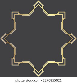Golden Islamic Modern Shooting Star Frame Illustration, Arabic Style, Ramadan, Beautiful Pattern, Luxury Ornament, Black Dove Background