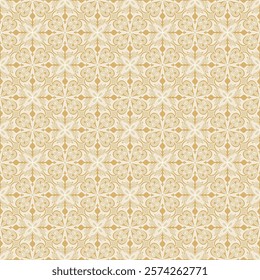 Golden Islamic Ornamental Seamless Pattern. Oriental Style Ornament. Floral Tile Motif. Abstract Geometric Background. Vector illustration