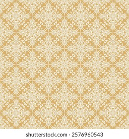 Golden Islamic Ornamental Seamless Pattern. Oriental Style Ornament. Vintage Floral Tile Motif. Abstract Geometric Background. Vector illustration
