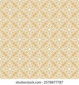 Golden Islamic Ornamental Seamless Pattern. Oriental Style Ornament. Vintage Floral Tile Motif. Abstract Geometric Background. Vector illustration
