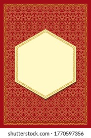 Golden Islamic pattern and borders. Traditional oriental graphic style. A4, A3 size. Pattern brush is included in brushes panel. Sample is included in swatch panel.