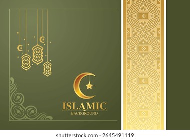 Goldenes islamisches Thema mit Laternen und geometrischem Musterhintergrund