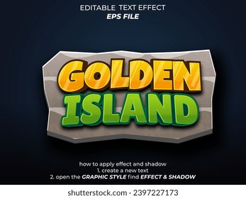 golden island text effect, font editable, typography, 3d text for games. vector template