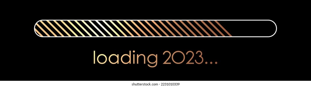 Golden isolated 2023 loading bar on black background. Premium, luxury design element.