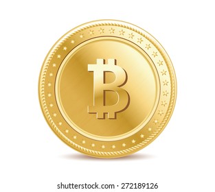 golden isolated bitcoin coin front view