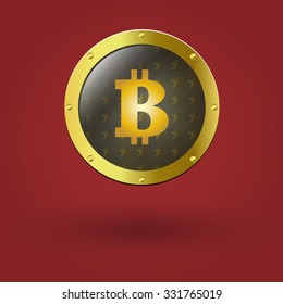 golden isolated bitcoin coin front view