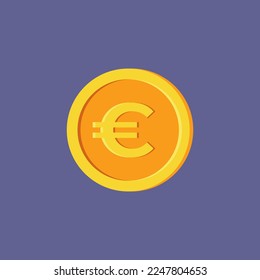 Golden isolated coin icon with euro sign. Vector illustration 
