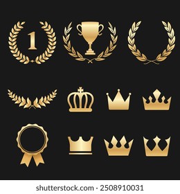 Iconos aislados dorados del vector de la corona