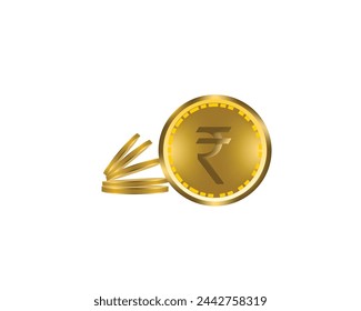 Golden isolated rupee coin on the white background. Vector finance design element.indian rupee
