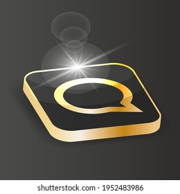 Golden Isometric Chat icon. Chat online symbol  button on a black background. 3d Vector