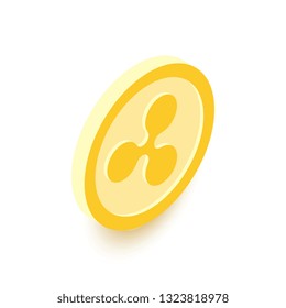 golden isometric coin with symbol of ripple cryptocurrency on white background. realistic 3d vector illustration easy to edit and customize. eps 10