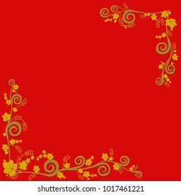 Golden ivy Frame pattern in red background.