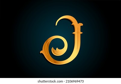 Golden J alphabet letter logo icon design. Creative template for business or company with yellow color