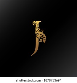 Golden J Letter Logo Ornate Decoration Elegance Swirl Ornament Luxury Style  Vector  Design