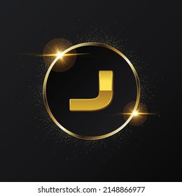 Golden J letter logo, Rounded Letter J logo design, Patch, Monogram, Initial letters logo, Sign and symbols, Gold colored metal chrome uppercase J alphabet,  Golden J letter vector illustration