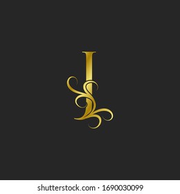 Golden J Letter Luxury logo icon. Ornate typographic vector design for decorative lettering sign or alphabet initial with swirl  floral leaf elements vintage, elegant, luxury style  concept.