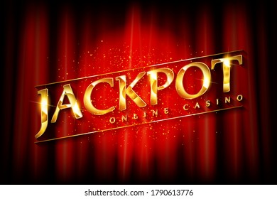 Golden Jackpot text on the background of a red curtain. Creative glowing background for Casino concept. Vector illustration