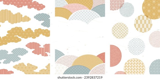 Golden Japanese background design. Retro Japanese pattern.