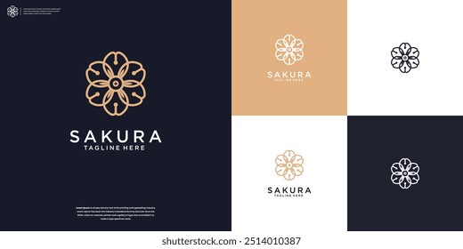 Goldene japanische Blume Kirschblüte Logo Design Inspiration.