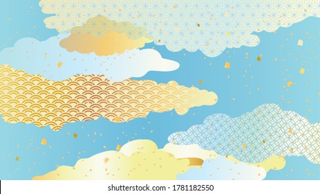 Golden Japanese pattern background illustration