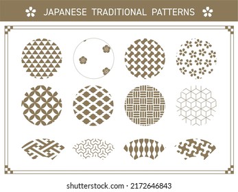 Golden Japanese pattern vector set