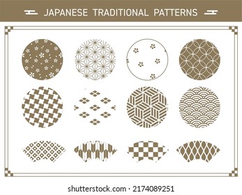 Golden Japanese pattern vector set