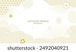 Golden Japanese style background. Japanese patterns and abstract shapes.