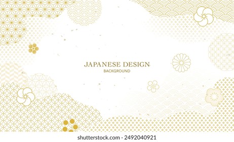 Golden Japanese style background. Japanese patterns and abstract shapes.