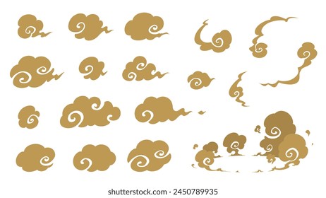 Golden Japanese style cloud vector illustration material set_Silhouette_Handwritten style