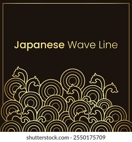 Golden Japanese water wave on black background. Vector illustration
