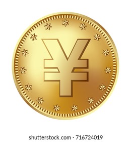 Golden Japanese yen or Chinese yuan coin, money.
Vector detailed realistic illustration isolated on a white background.