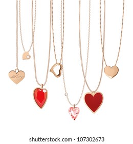 Golden& Jewelry Chain With Heart Pendants.