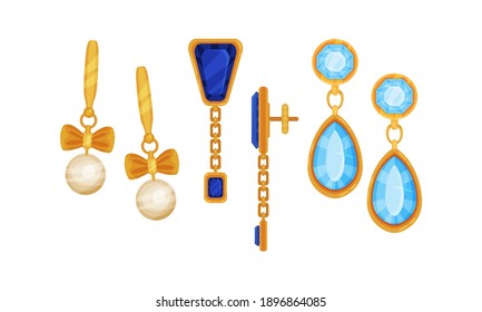 Golden Jewelry with Precious Gems Incrusted in It Vector Set