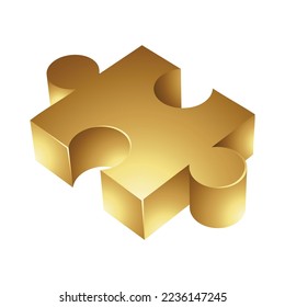 Golden Jigsaw Piece on a White Background