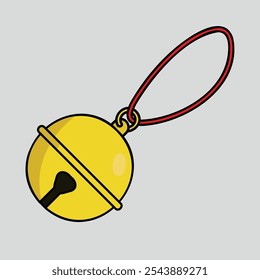 Vector Jingle Bell dorado con cuerda roja. Ilustración con contorno negro.
