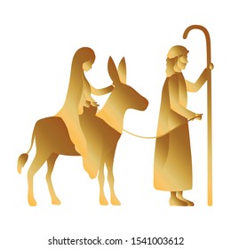 golden joseph and mary virgin in mule manger characters vector illustration