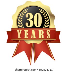 golden jubilee button with banner and ribbons for 30 years svg