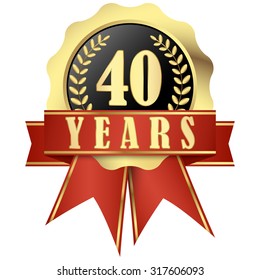 golden jubilee button with banner and ribbons for 40 years