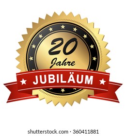 golden jubilee medallion with red banner for 20 years