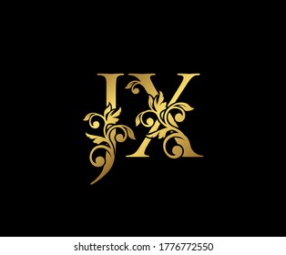 Golden JX, J and X Luxury Logo Icon, Vintage Gold  Initials Mark Design. Elegant luxury gold color on black background