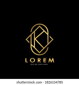 Línea geométrica del concepto de diseño de vectores de la letra inicial Golden K