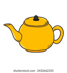 golden kettle illustration hand drawn colored vector drawing