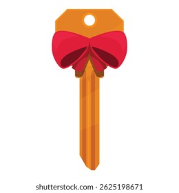 Golden key adorned with festive red bow, symbolizing a thoughtful present, real estate acquisition, or new opportunity